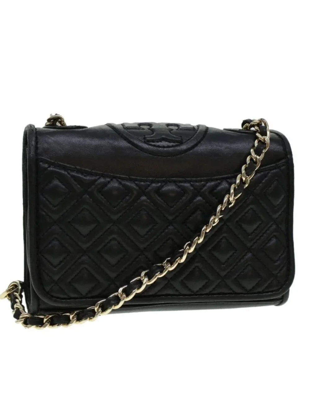 Authentic TORY BURCH Chain Shoulder Bag Leather Black